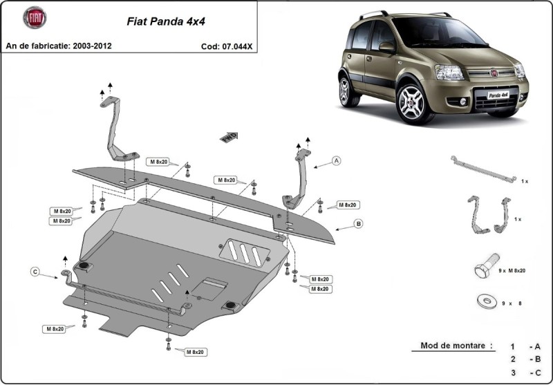 Plieninė variklio apsauga Fiat Panda 4x4 (2003-2012)