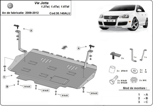 Aliumininė variklio apsauga VW Jetta (2009-2012)