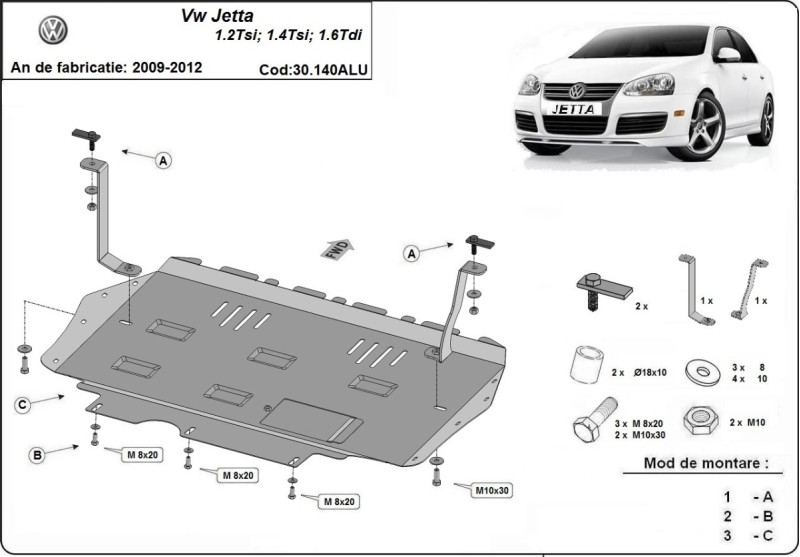 Aliumininė variklio apsauga VW Jetta (2009-2012)
