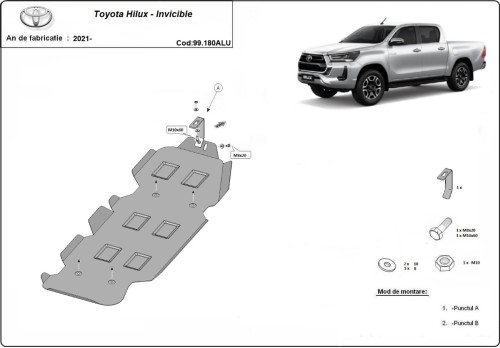 Aliumininė kuro bako apsauga Toyota Hilux Invincible (2021-2026)
