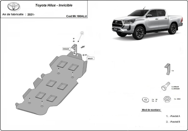 Aliumininė kuro bako apsauga Toyota Hilux Invincible (2021-2026)