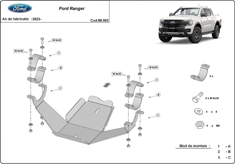 Plieninė diferencialo apsauga Ford Ranger (2023-2026)