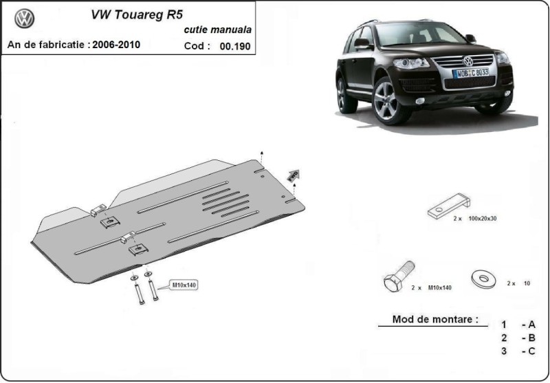 Plieninė pavarų dėžės apsauga VW Touareg 7L (2006-2010)