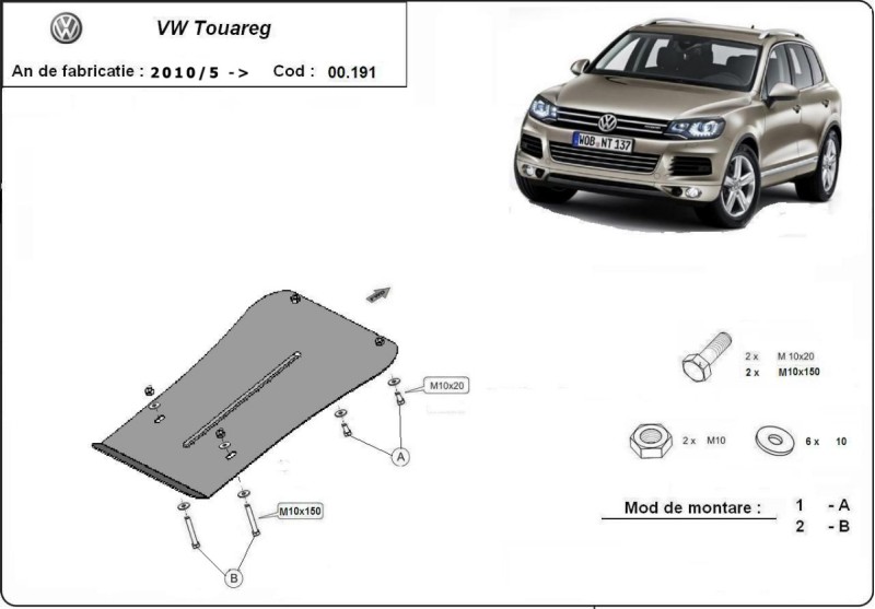 Plieninė pavarų dėžės apsauga VW Touareg (2010-2018)