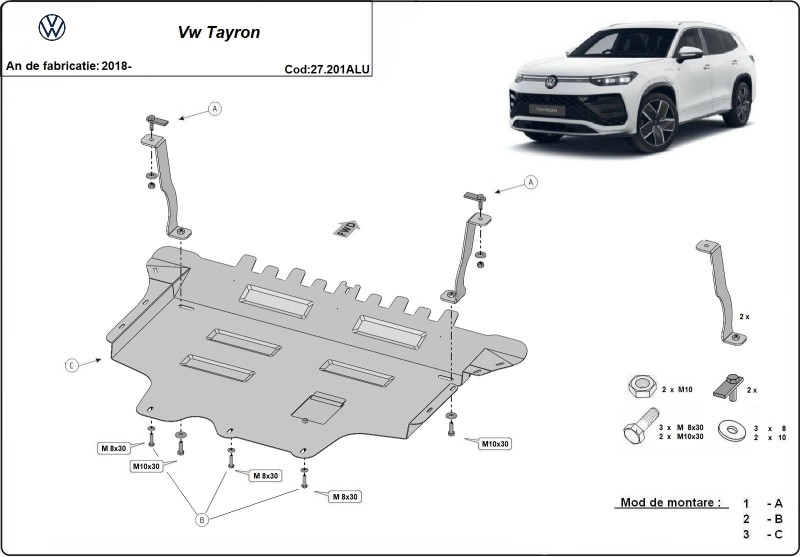 Aliumininė variklio apsauga VW Tayron (2018-2026)