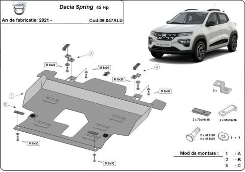 Aliumininė variklio apsauga Dacia Spring (2021-2026)