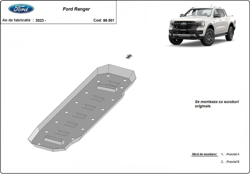 Plieninė kuro bako apsauga Ford Ranger (2023-2026)