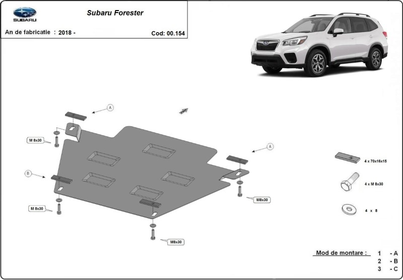 Plieninė pavarų dėžės apsauga Subaru Forester 5 (2018-2026)