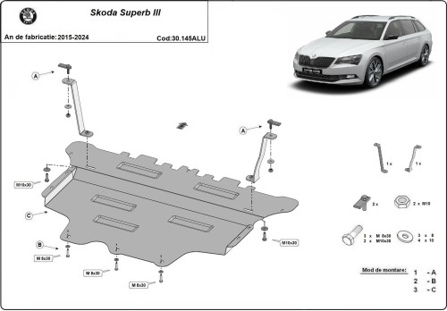 Aliumininė variklio apsauga Skoda Superb III (2015-2024)