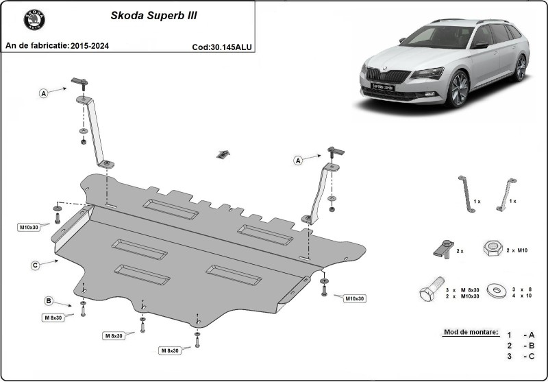 Aliumininė variklio apsauga Skoda Superb III (2015-2024)