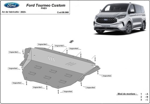 Plieninė variklio apsauga Ford Tourneo Custom PHEV (2023-2026)