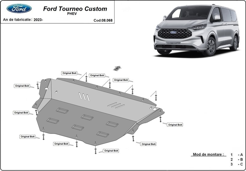 Plieninė variklio apsauga Ford Tourneo Custom PHEV (2023-2026)