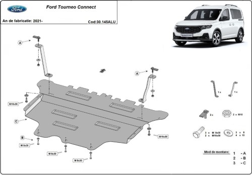 Aliumininė variklio apsauga Ford Tourneo Connect (2021-2026) Aliumininė variklio apsauga Ford Tourneo Connect (2021-2026)