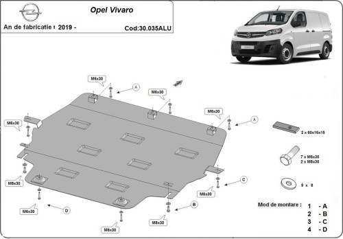 Aliumininė variklio apsauga Opel Vivaro (2019-2026)