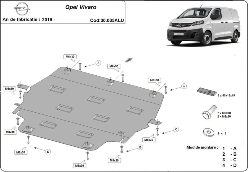 Aliumininė variklio apsauga Opel Vivaro (2019-2026)
