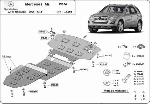 Plieninė variklio apsauga Mercedes ML W164 (2005-2011) Plieninė variklio apsauga Mercedes ML W164 (2005-2011)