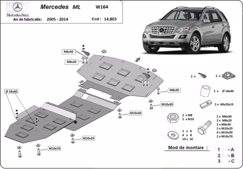 Plieninė variklio apsauga Mercedes ML W164 (2005-2011)