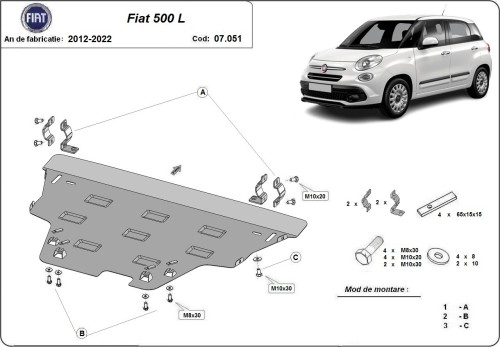 Plieninė variklio apsauga Fiat 500 L (2012-2022) Plieninė variklio apsauga Fiat 500 L (2012-2022)