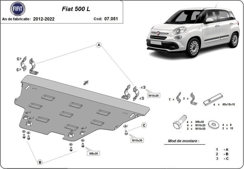 Plieninė variklio apsauga Fiat 500 L (2012-2022)