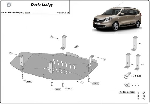 Plieninė kuro bako apsauga Dacia Lodgy (2012-2022)