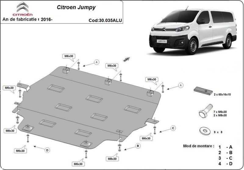 Aliumininė variklio apsauga Citroen Jumpy (2016-2026)