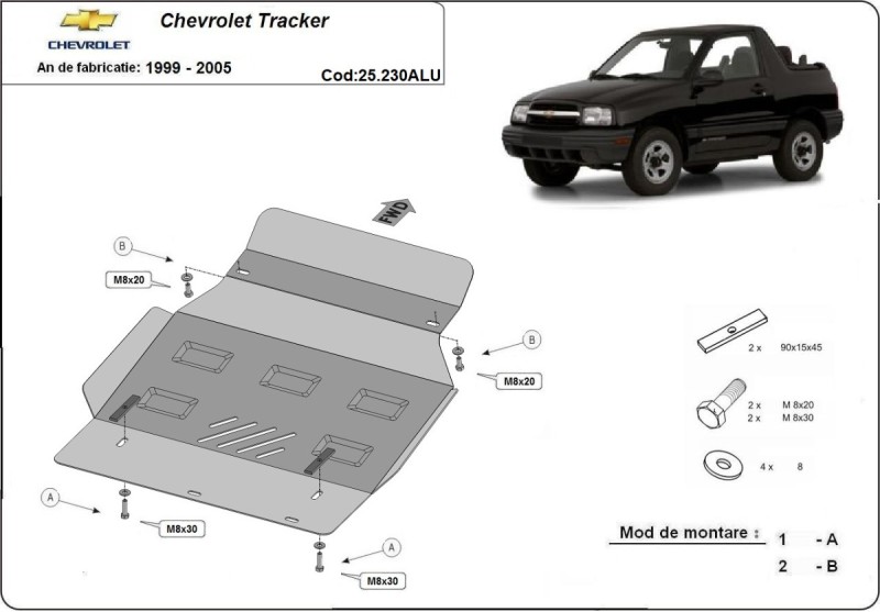 Aliumininė variklio apsauga Chevrolet Tracker (1999-2005)