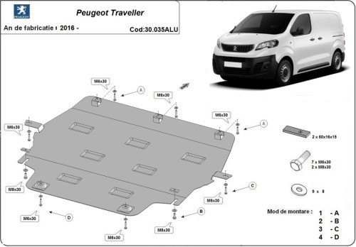 Aliumininė variklio apsauga Peugeot Traveller (2016-2026)
