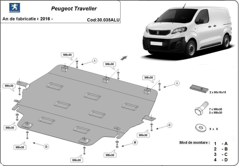 Aliumininė variklio apsauga Peugeot Traveller (2016-2026)