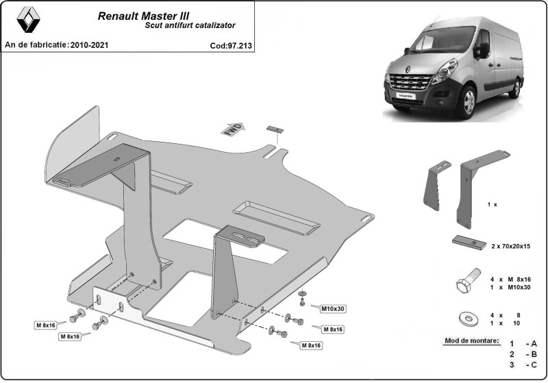 Plieninė katalizatoriaus apsauga Renault Master (2010-2021)