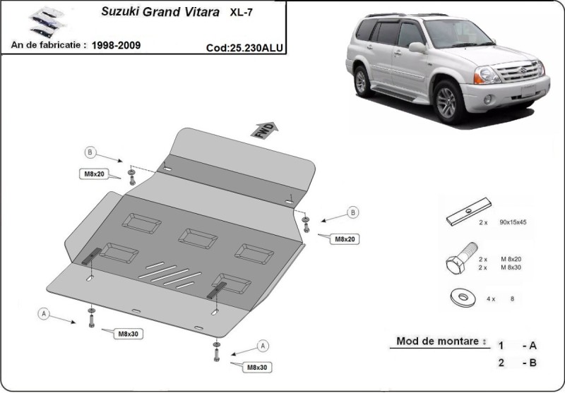 Aliumininė variklio apsauga Suzuki Grand Vitara XL7 (1998-2009)