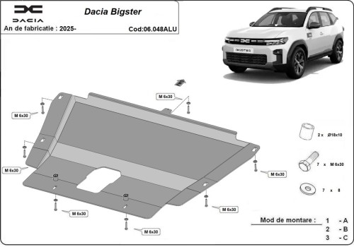 Aliumininė variklio apsauga Dacia Bigster - 4x4 + 4x2 (2025-2026)
