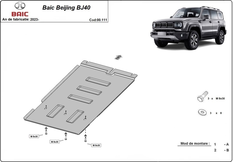 Plieninė pavarų dėžės apsauga Baic Beijing BJ40 (2023-2026)