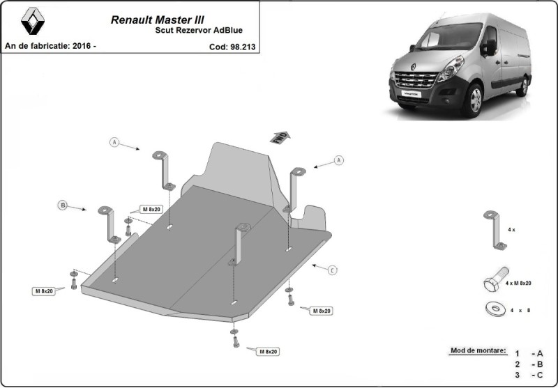 Plieninė AdBlue bako apsauga Renault Master 3 - Model 1 (2016-2024)