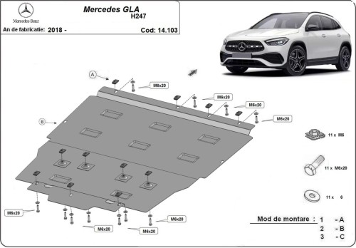 Plieninė variklio apsauga Mercedes GLA H247 (2018-2026) Plieninė variklio apsauga Mercedes GLA H247 (2018-2026)