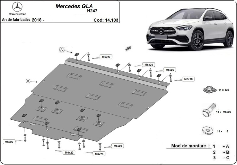 Plieninė variklio apsauga Mercedes GLA H247 (2018-2026)