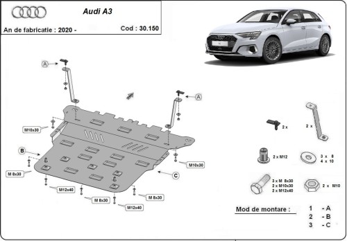Plieninė variklio apsauga Audi A3 (2020-2026) Plieninė variklio apsauga Audi A3 (2020-2026)