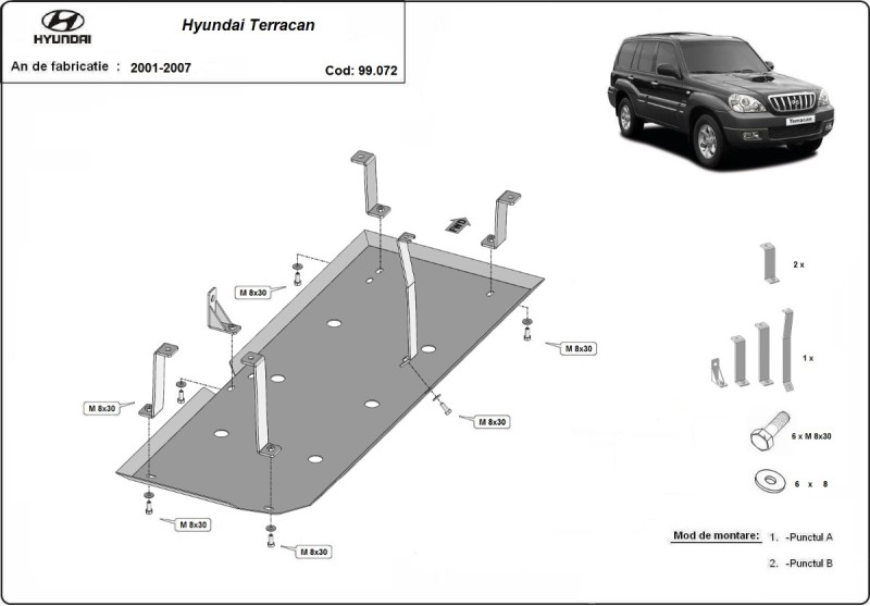 Plieninė kuro bako apsauga Hyundai Terracan (2001-2007)