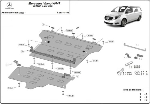 Plieninė variklio apsauga Mercedes Viano W447, 2.2 D, 4x4 (2020-2026) Plieninė variklio apsauga Mercedes Viano W447, 2.2 D, 4x4 (2020-2026)