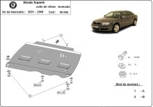 Plieninė mechaninės pavarų dėžės apsauga Skoda Superb (2001-2008)