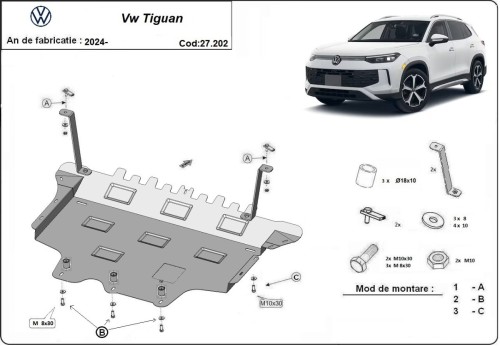 Plieninė variklio apsauga Volkswagen Tiguan (2025-2026)