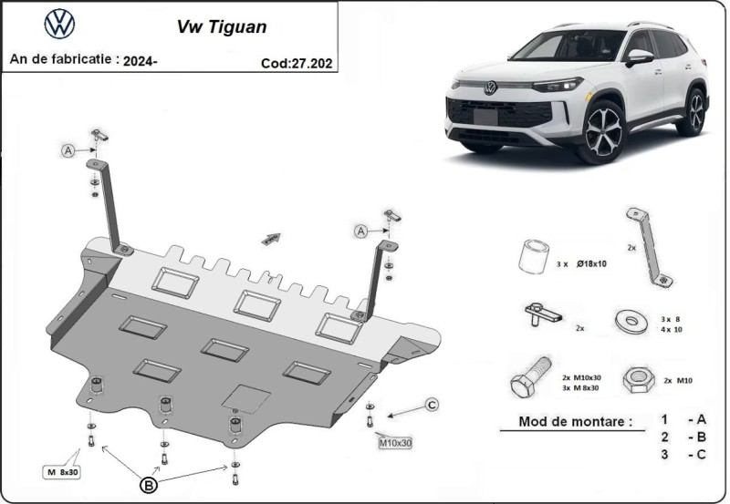 Plieninė variklio apsauga Volkswagen Tiguan (2025-2026)