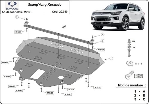 Plieninė variklio apsauga SsangYong Korando (2019-2026)