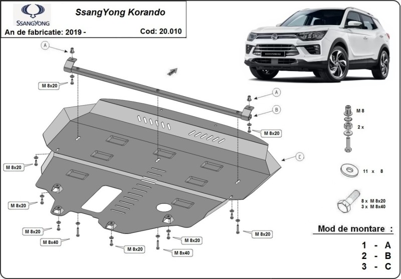 Plieninė variklio apsauga SsangYong Korando (2019-2026)