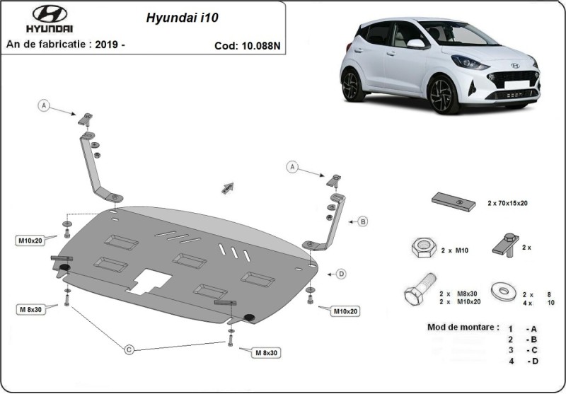 Plieninė variklio apsauga Hyundai i10 (2019-2026)