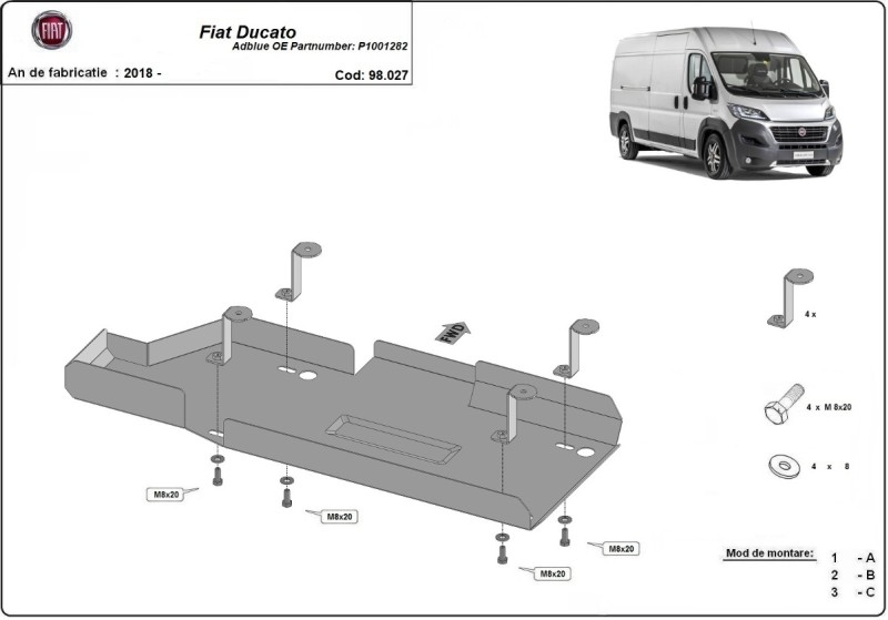 Plieninė AdBlue bako apsauga Fiat Ducato (2018-2026)