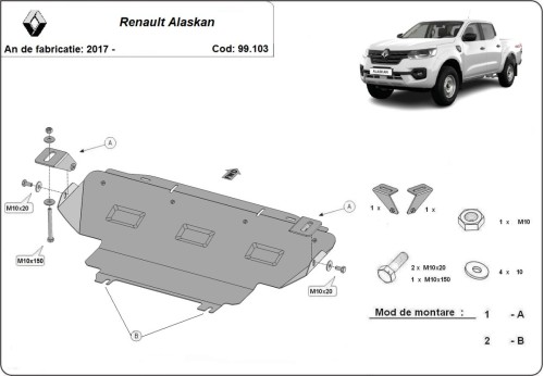 Plieninė radiatoriaus apsauga Renault Alaskan (2017-2026) Plieninė radiatoriaus apsauga Renault Alaskan (2017-2026)