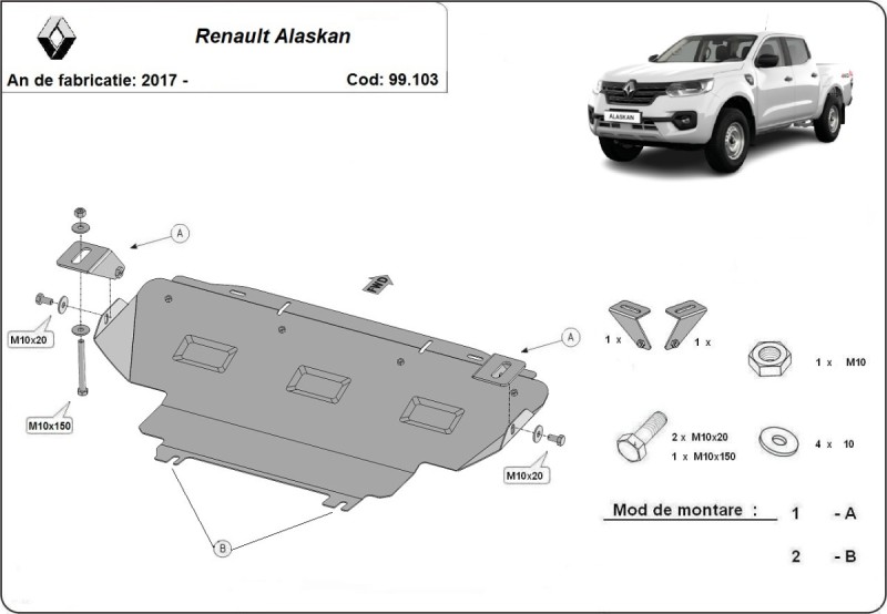 Plieninė radiatoriaus apsauga Renault Alaskan (2017-2026)