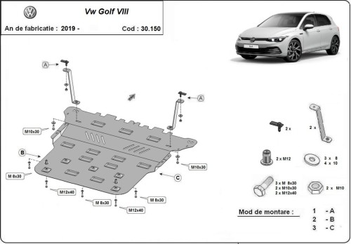 Plieninė variklio apsauga VW Golf 8 (2019-2026) Plieninė variklio apsauga VW Golf 8 (2019-2026)