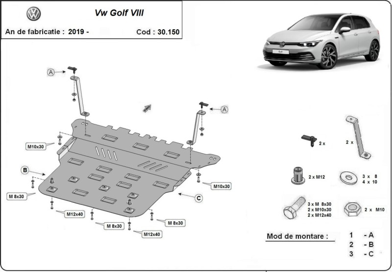 Plieninė variklio apsauga VW Golf 8 (2019-2026)