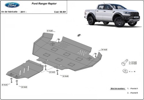 Plieninė variklio apsauga Ford Ranger Raptor (2020-2023)